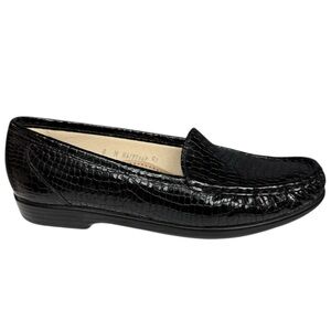 SAS Black Croc-Embossed Leather Loafers Size 8 Comfortable Slip On Loafers